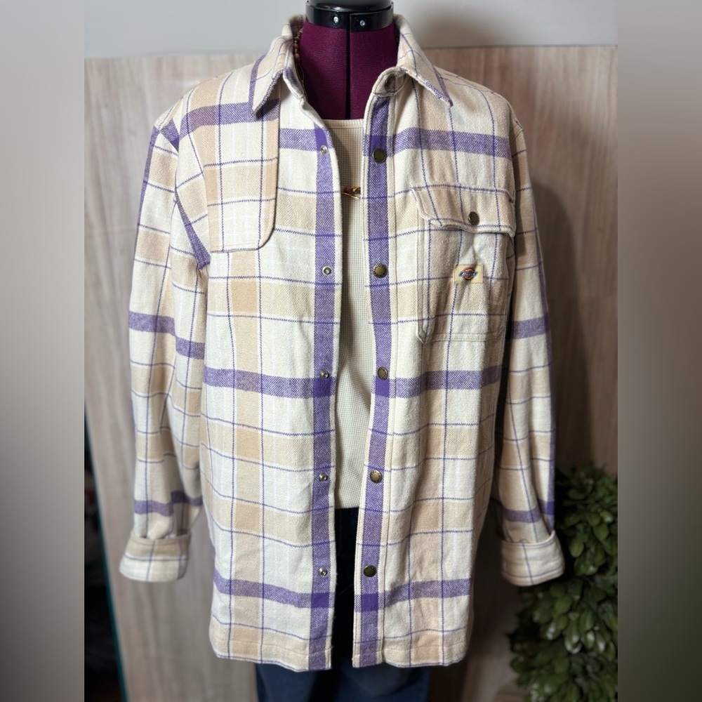 Dickies Nimmons Purple and Cream Plaid Flannel Shirt Shacket